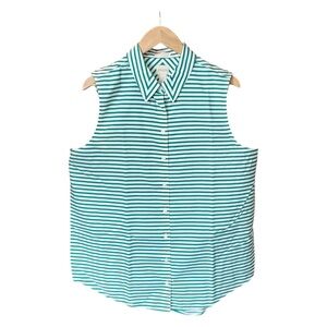 Chico's Green and White Striped Sleeveless Collared Shirt - Size 3 (US 16)